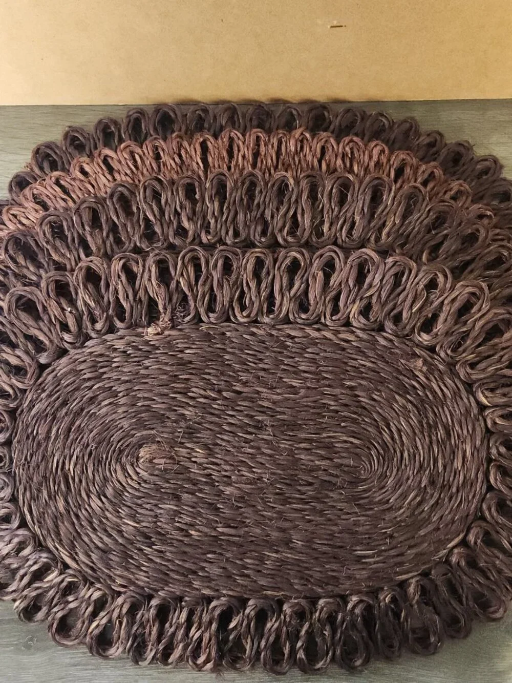 VTG 70's Woven Oval Looped Floral Edge Placemat Centerpiece Set of 4 Cottagecore